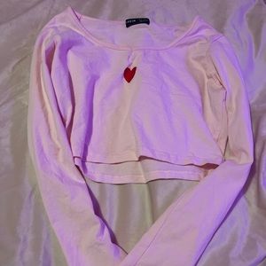 SHEIN pink heart long sleeve crop top